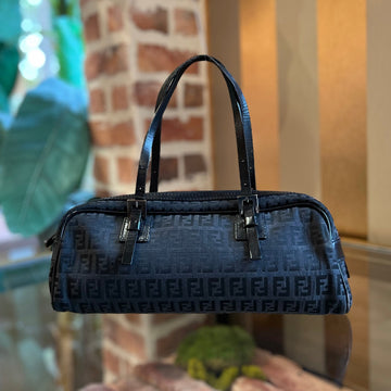 FENDI Black Zucchino Canvas Mini Satchel Bag