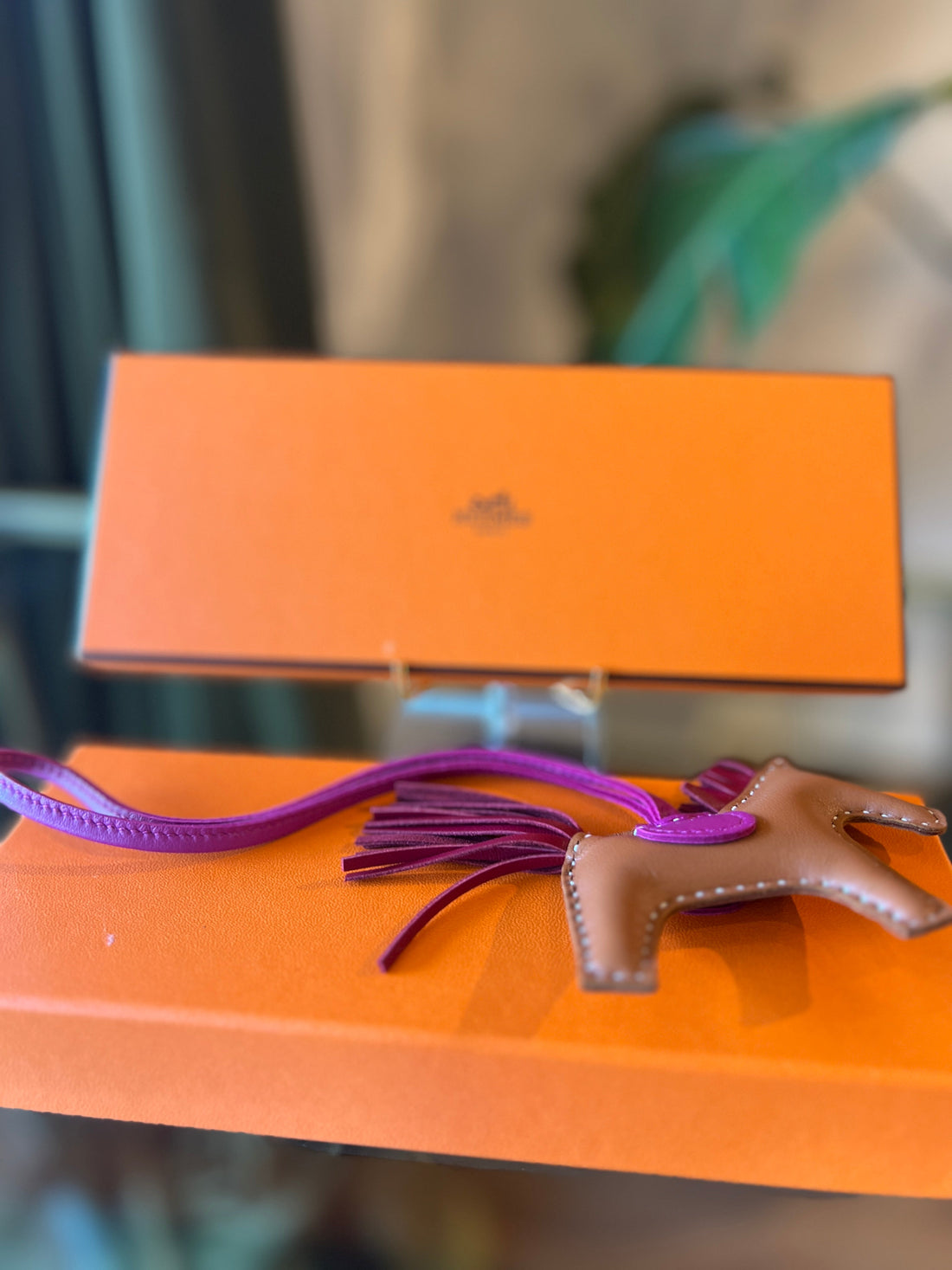 HERMES Milo Lambskin Grigri Rodeo Horse Bag Charm PM Gold Rubis Rose Pourpre