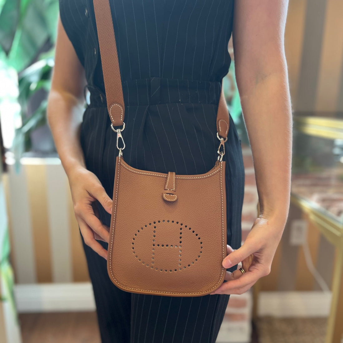 HERMES Evelyne TPM Gold Togo Crossbody Bag