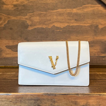 VERSACE Virtus Chain White Leather Shoulder Bag