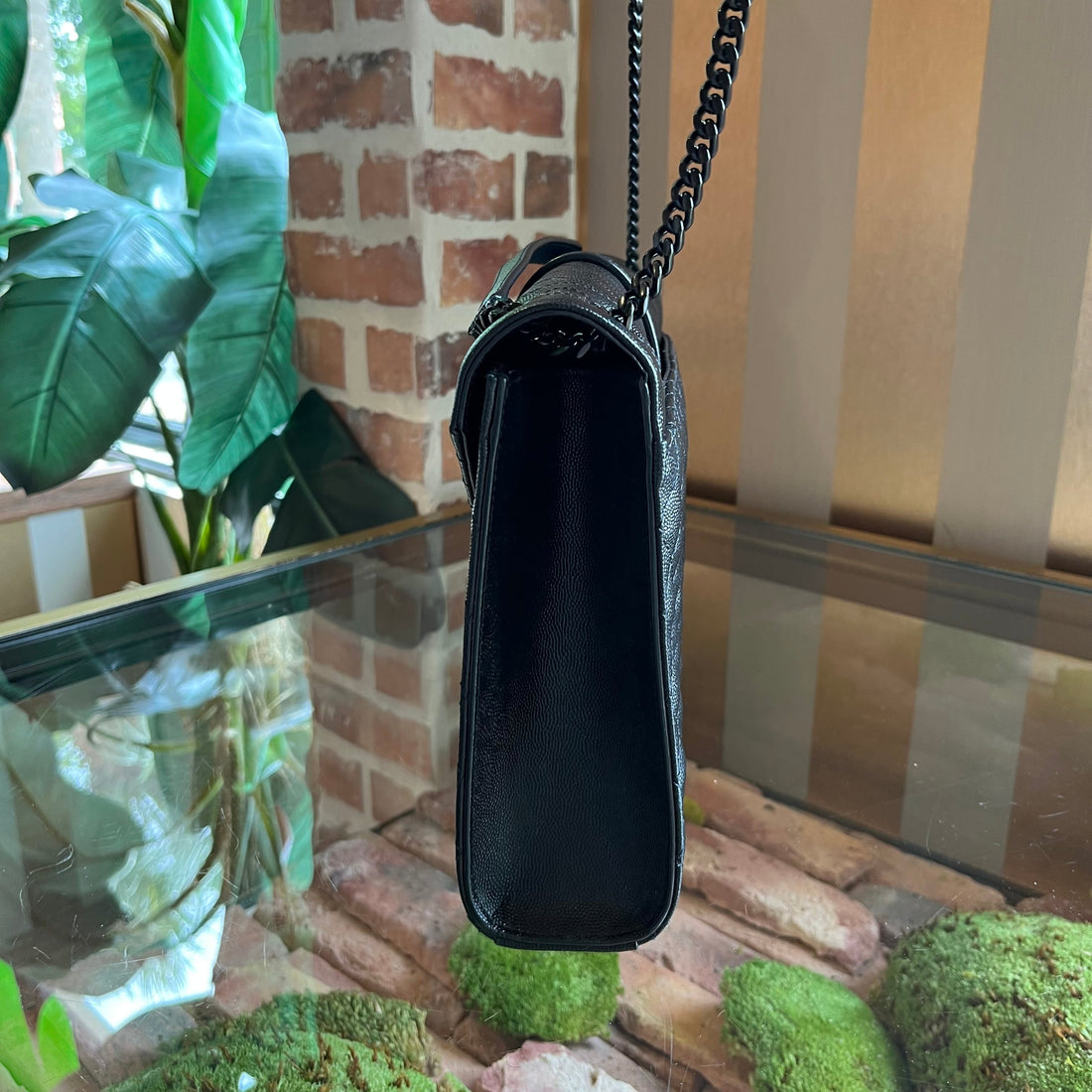 SAINT LAURENT Large Black On Black Triquilt Shoulder Bag