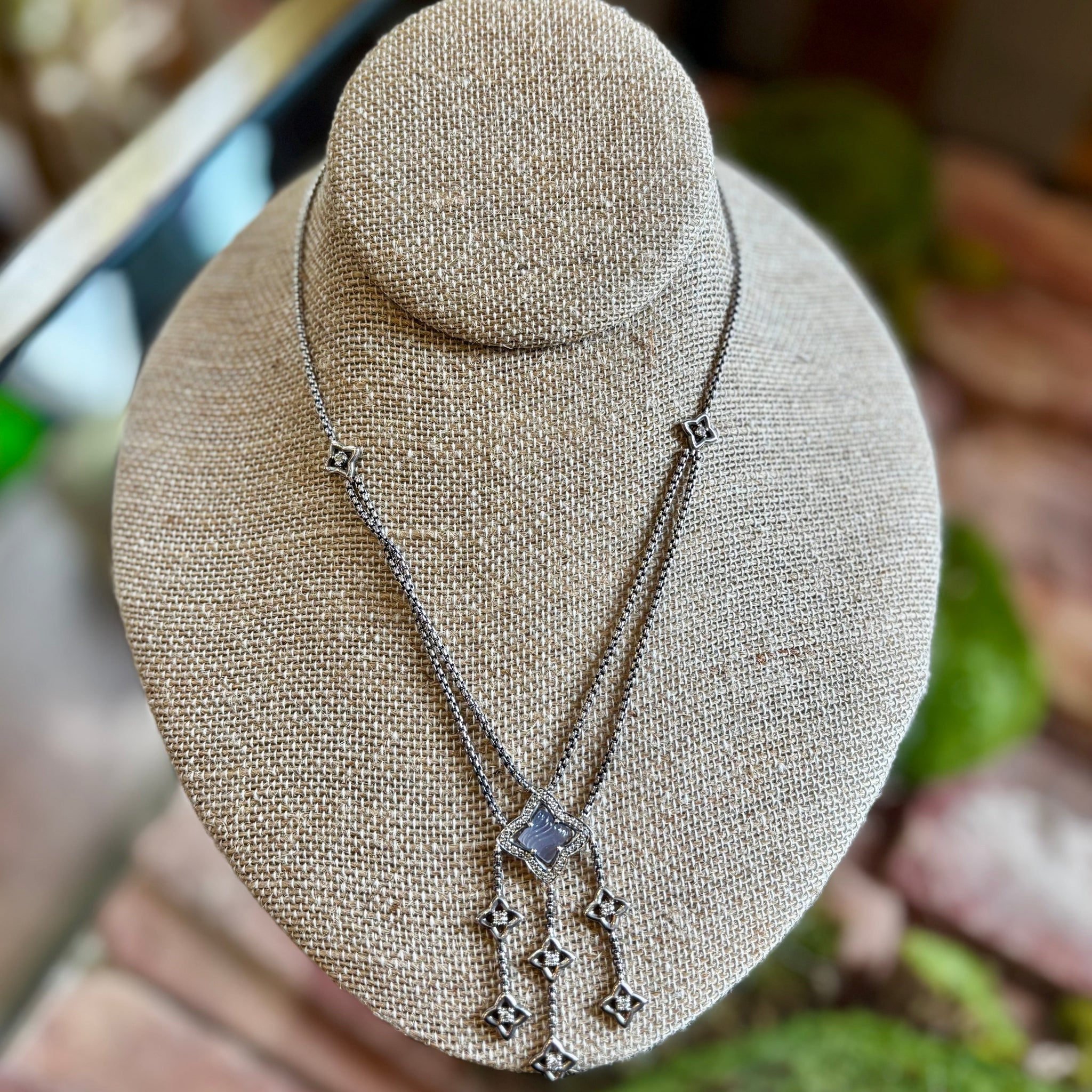 DAVID YURMAN Chalcedony Quatrefoil Diamond Drop Pendant Necklace