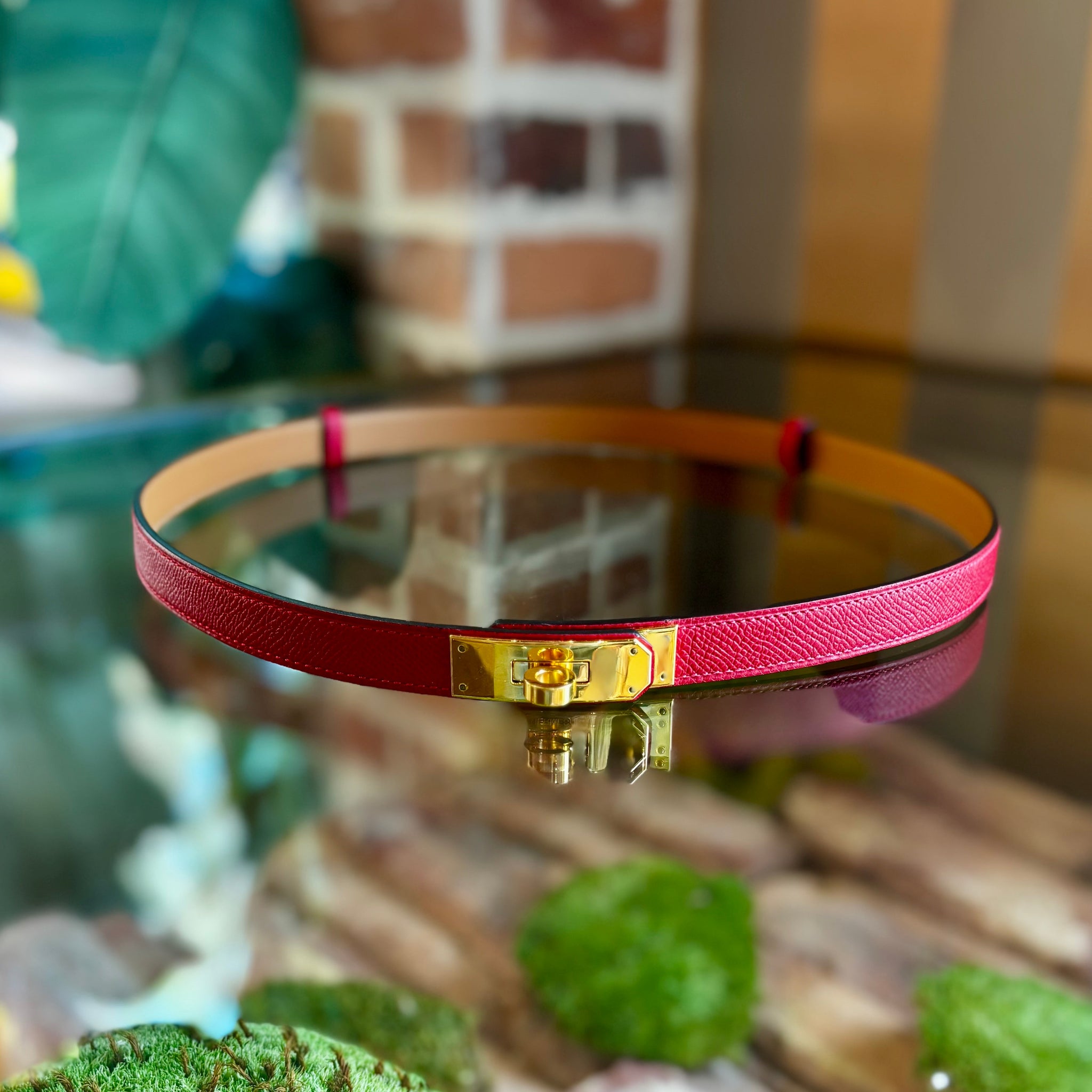 HERMES Kelly Epsom Rouge Casque Leather 18 Belt