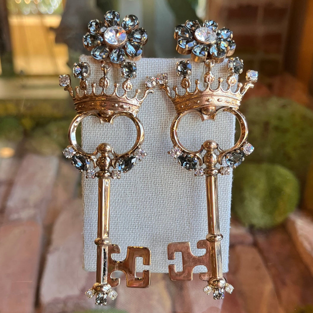 DOLCE & GABBANA Crystal Crown Key Clip-On Metal Earrings