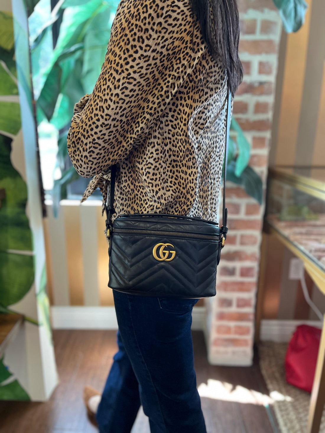 GUCCI GG Marmont Vanity Black Matelassé Leather Crossbody Bag
