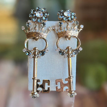 DOLCE & GABBANA Crystal Crown Key Clip-On Metal Earrings