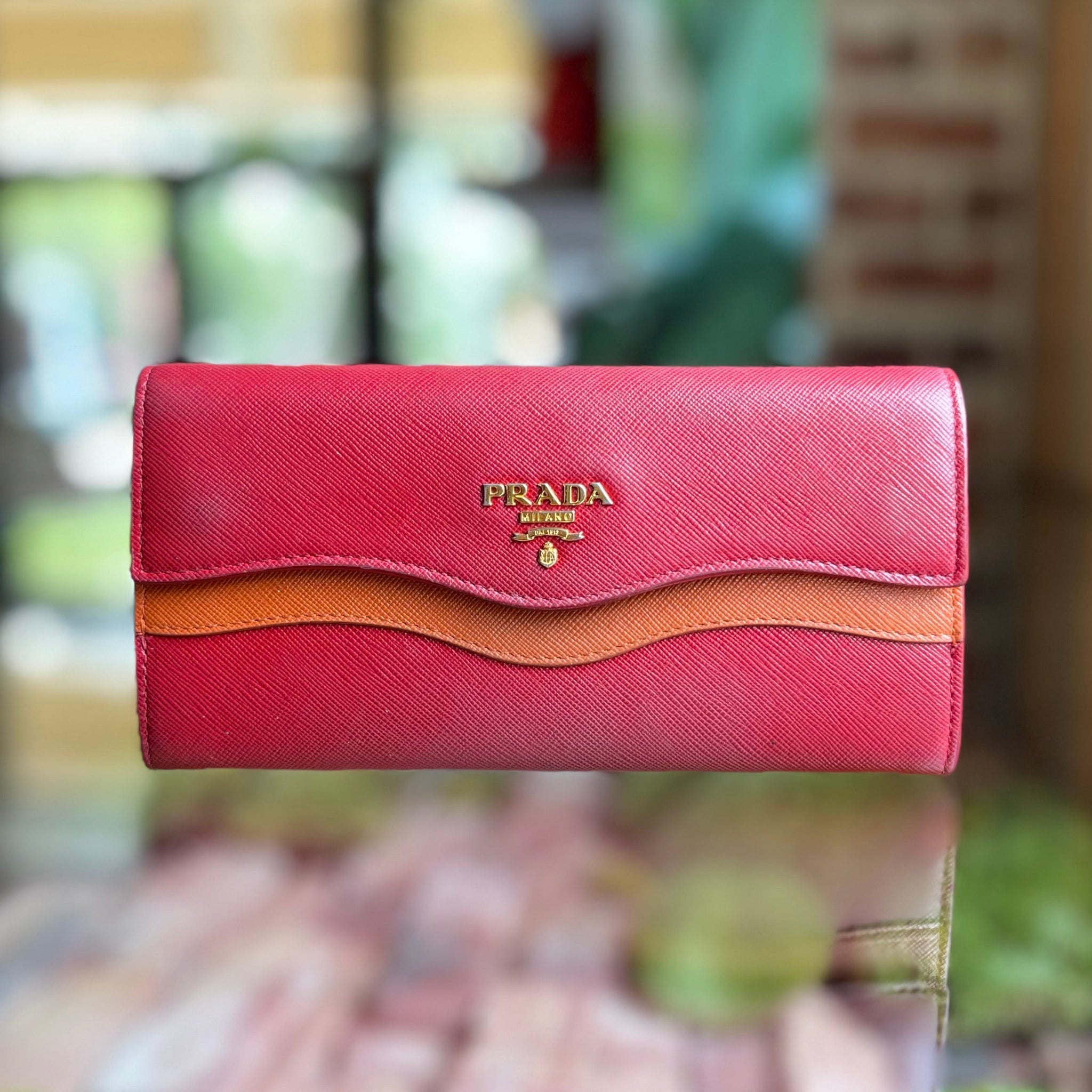 PRADA Wave Saffiano Leather Continental Wallet