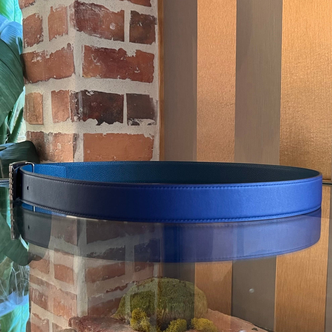 HERMES Men's Bleu Saphir Vert Bosphore Swift Epsom A Cheval Buckle Belt 95 (33/34 US)