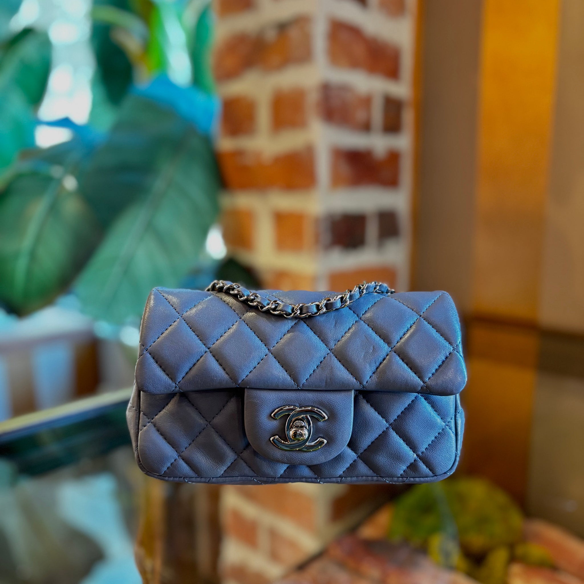 CHANEL Gray Mini Rectangle Flap Bag