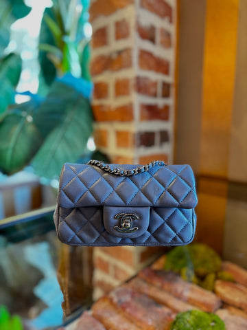 CHANEL Gray Mini Rectangle Flap Bag