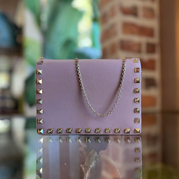 VALENTINO Rockstud Beige Leather Chain Crossbody Bag