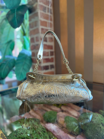 ETRO Paisley Gold Embossed Leather Shoulder Bag