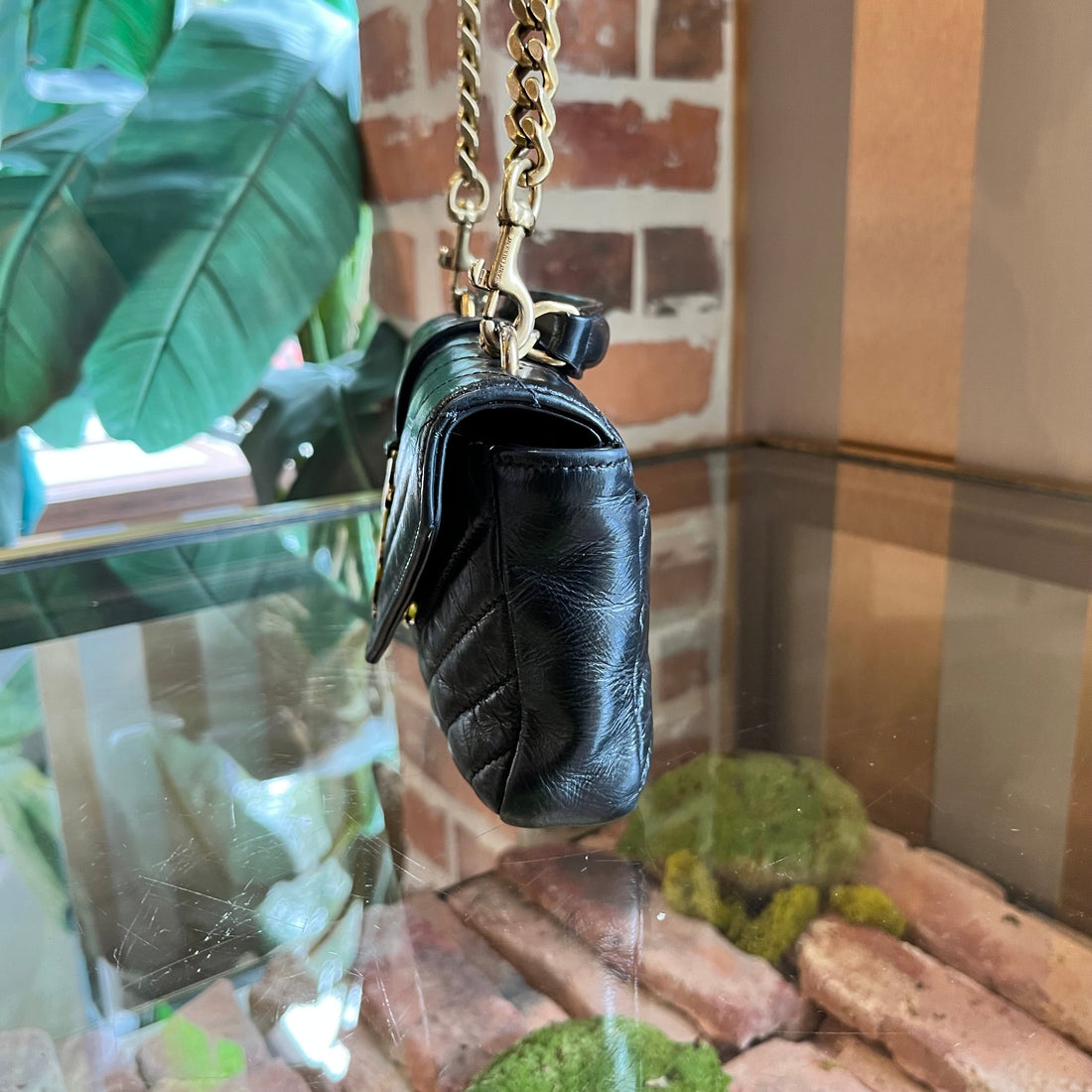 SAINT LAURENT Mini College Shiny Crackled Leather Shoulder Bag