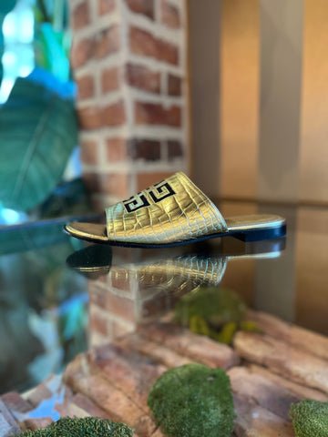 GIVENCHY 4G Cut Out Gold Metallic Leather Slip On Sandals SZ 39 (9 US)