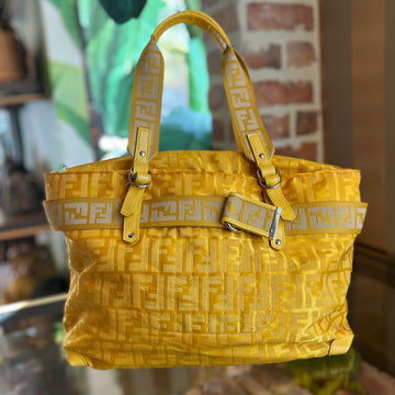 FENDI Zip Top Yellow FF Nylon Vintage Tote