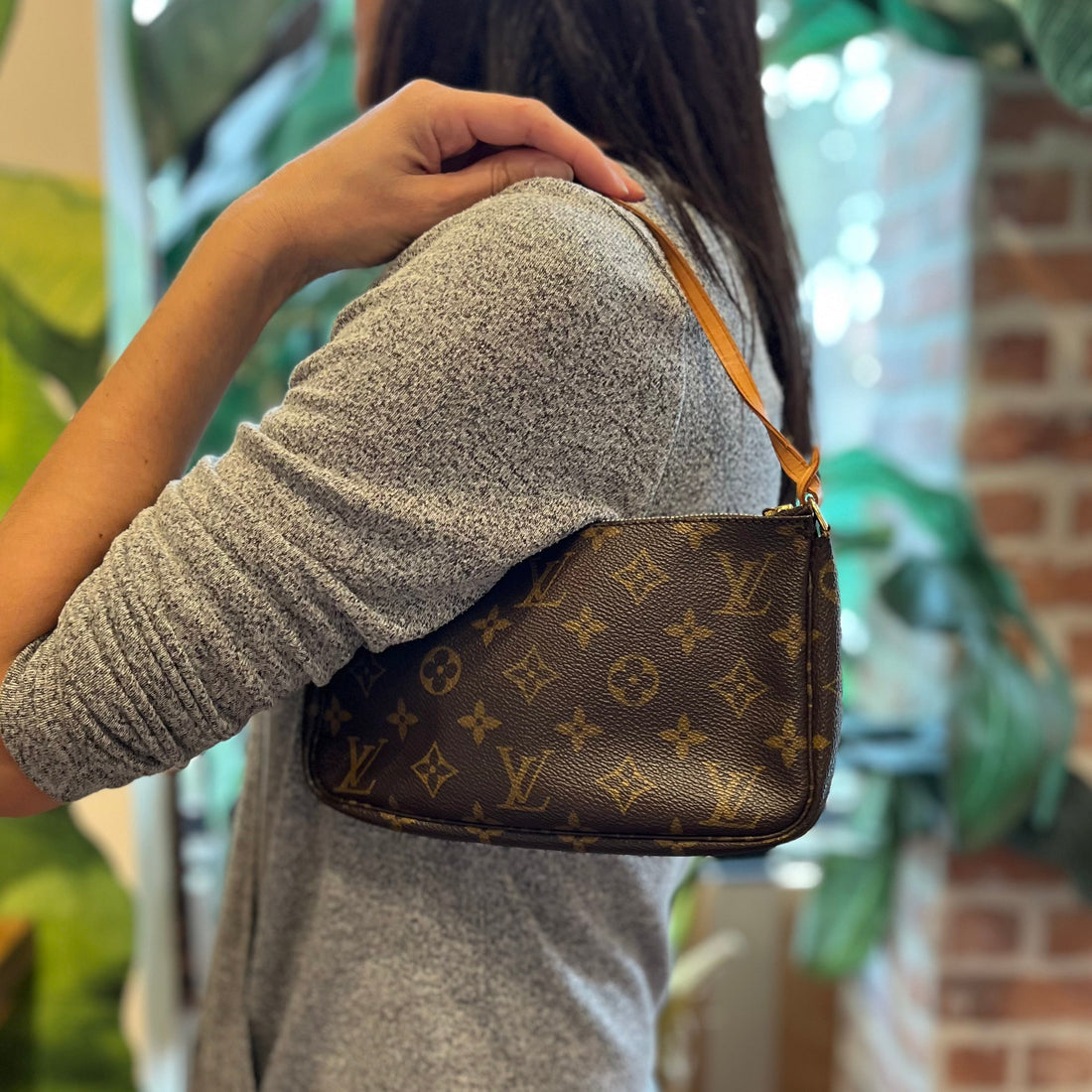 LOUIS VUITTON  Pochette Accessories Brown Monogram Canvas Shoulder Bag