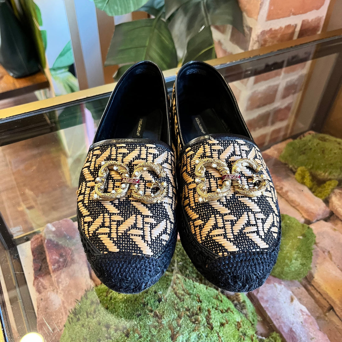 DOLCE & GABBANA Black and Tan Espadrilles 39