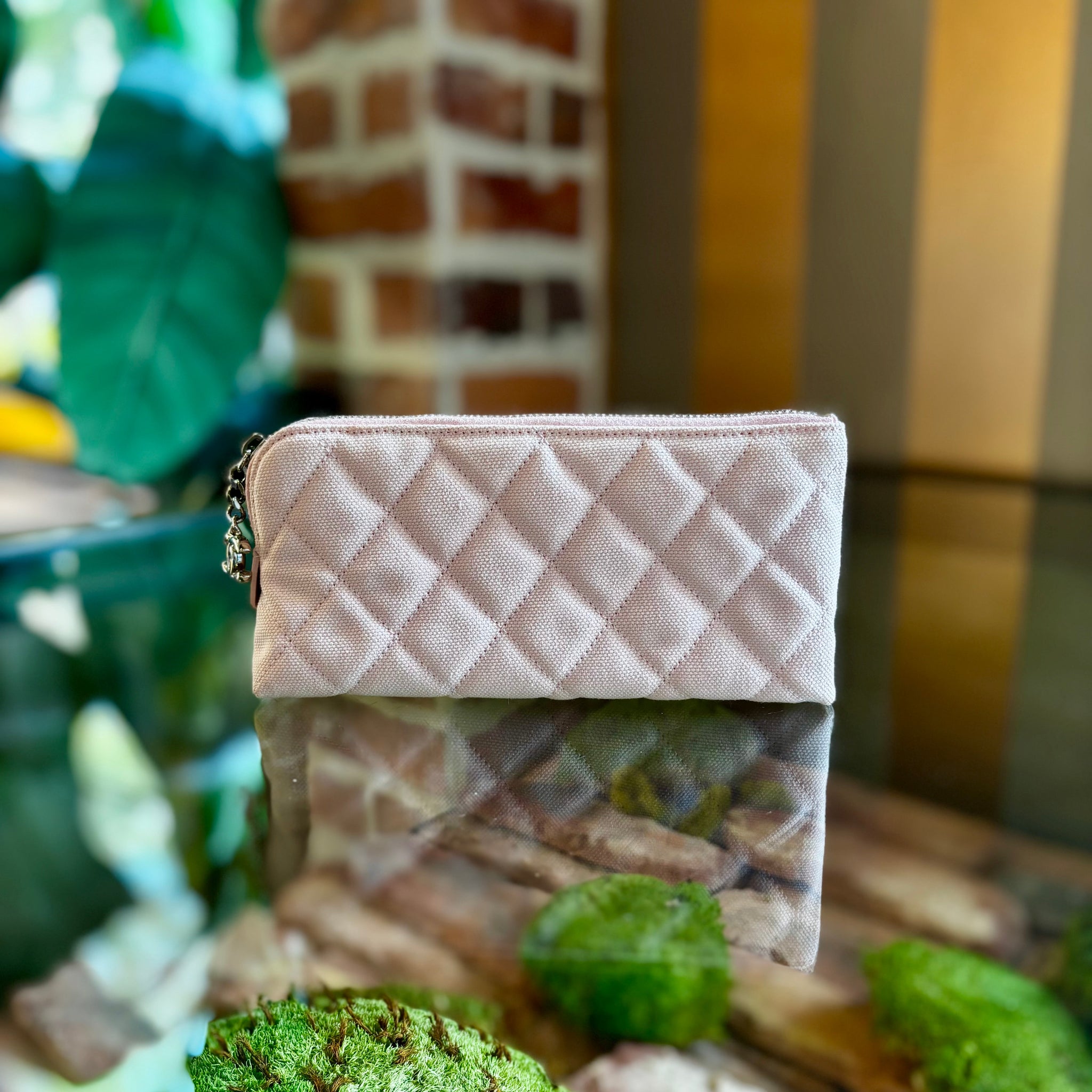 CHANEL Light Pink Quilted Canvas Cosmetic Bag