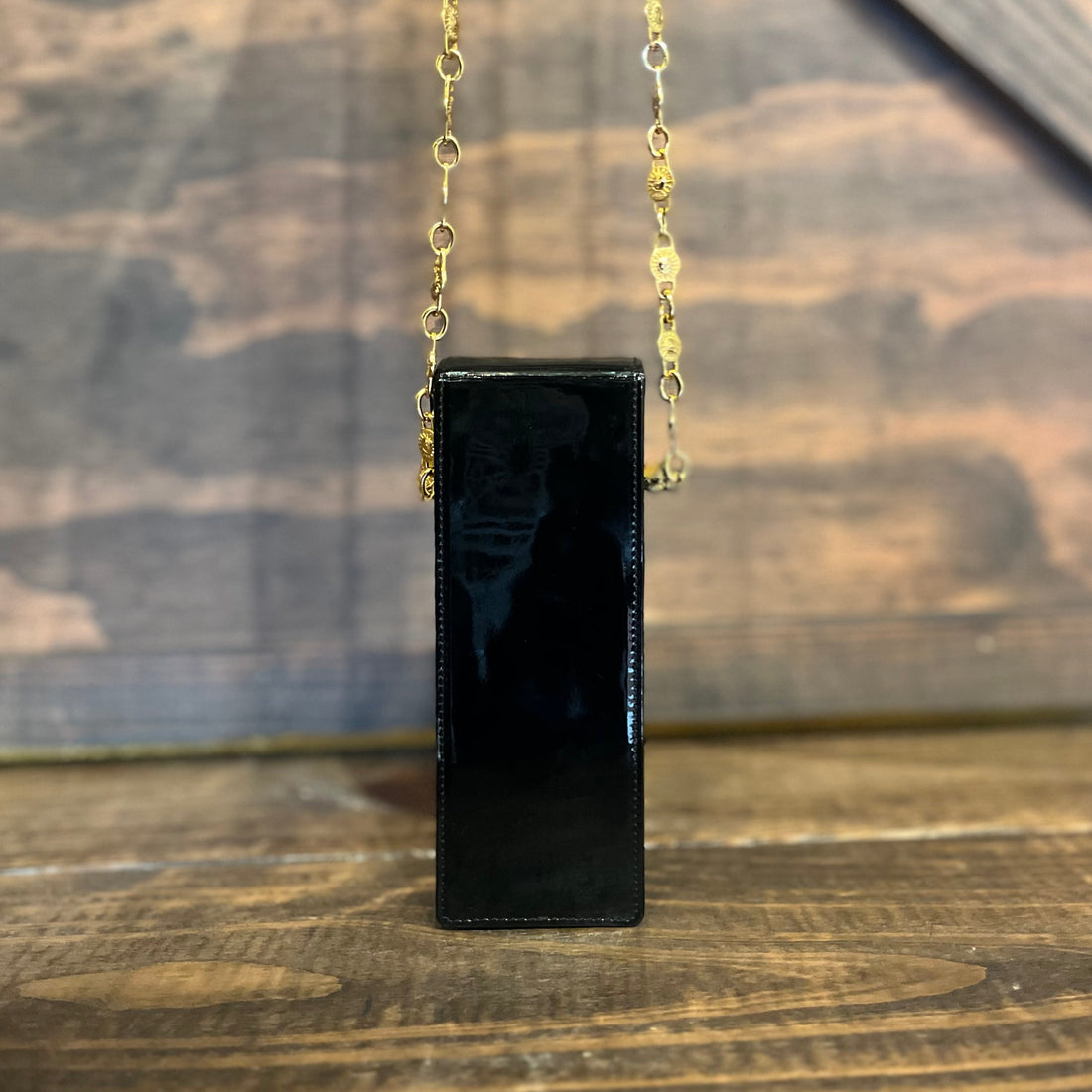 VERSACE Gianni Black Patent Leather Chain Crossbody Bag