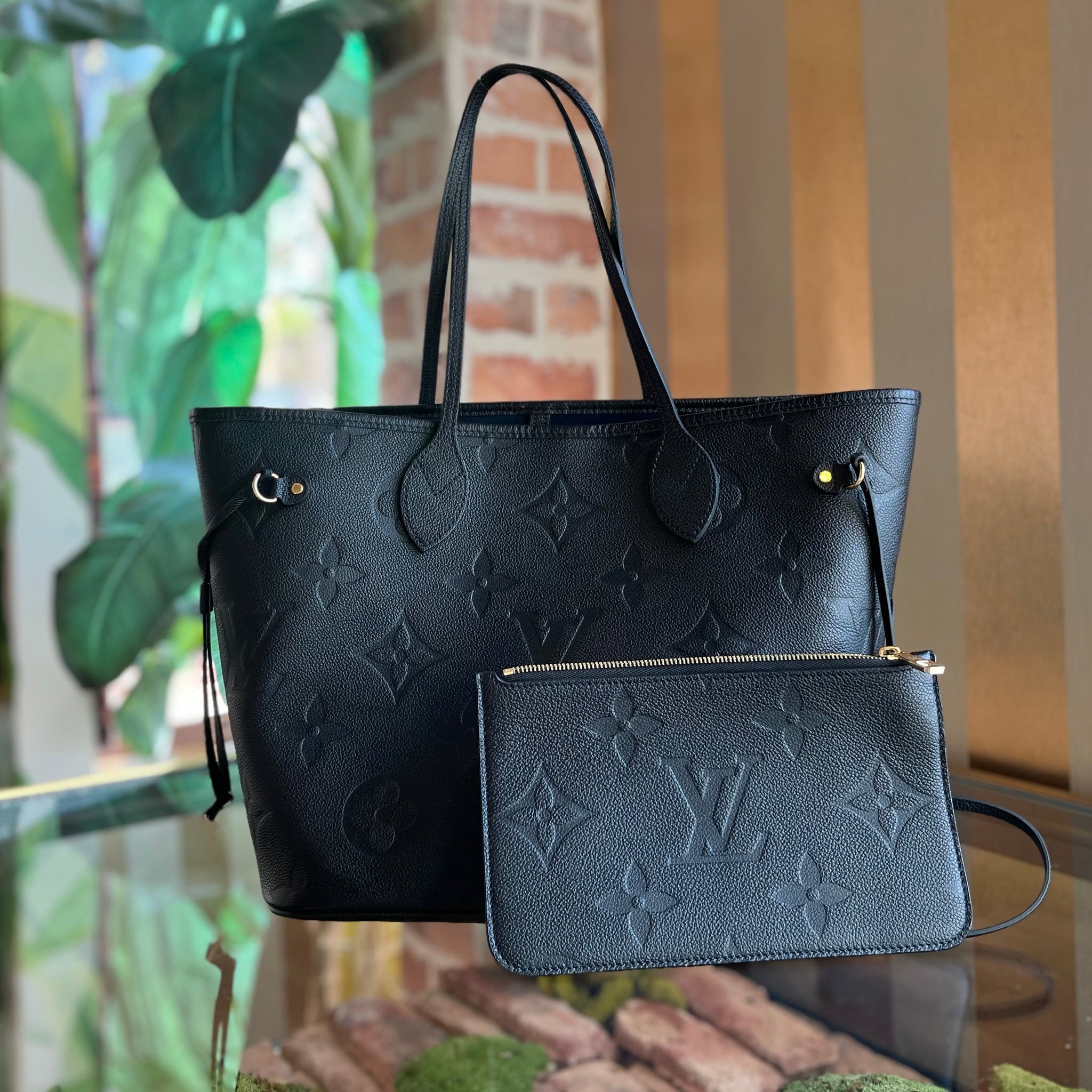 LOUIS VUITTON Neverfull MM Black Empriente Leather Tote Bag