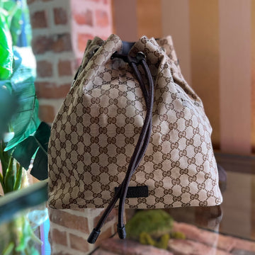 GUCCI GG Monogram Canvas Dollar Calfskin O Drawstring Backpack