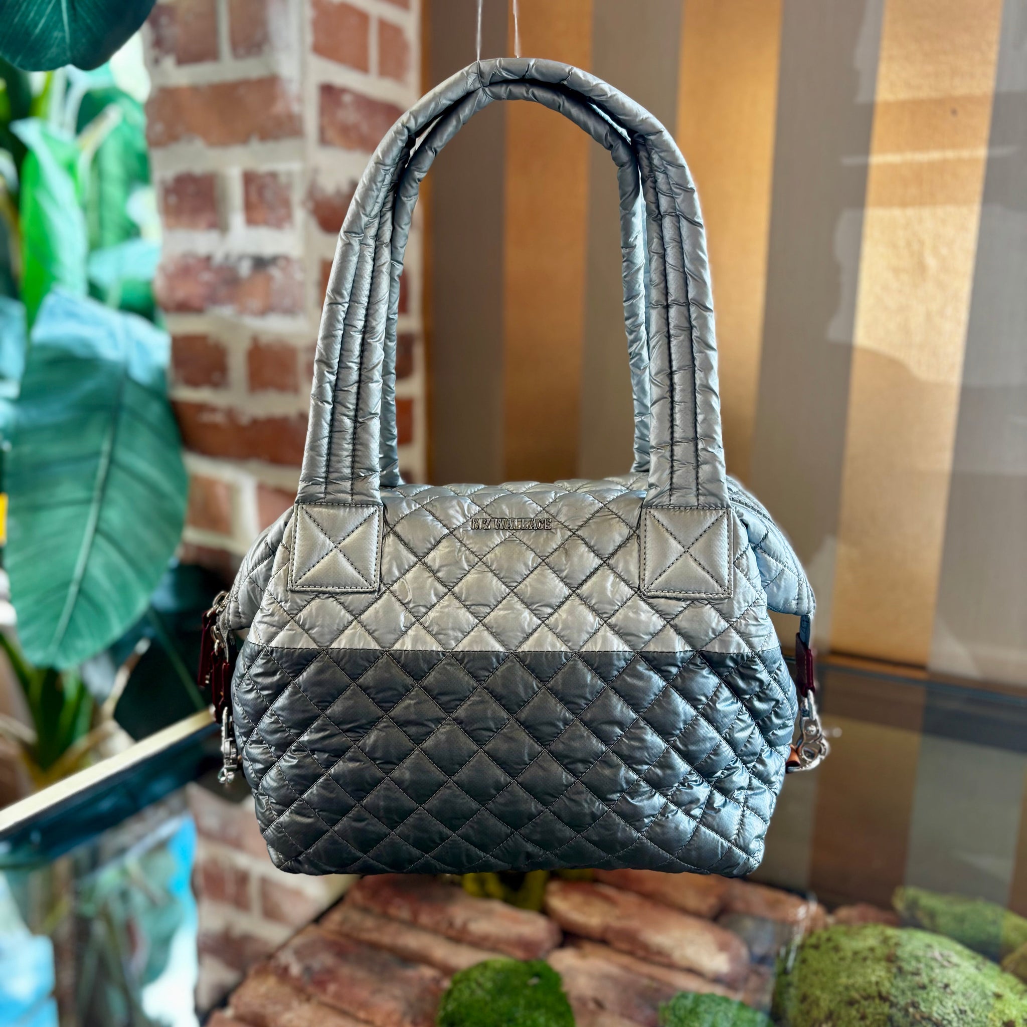 MZ WALLACE Metallic Silver Gray Deluxe Sutton