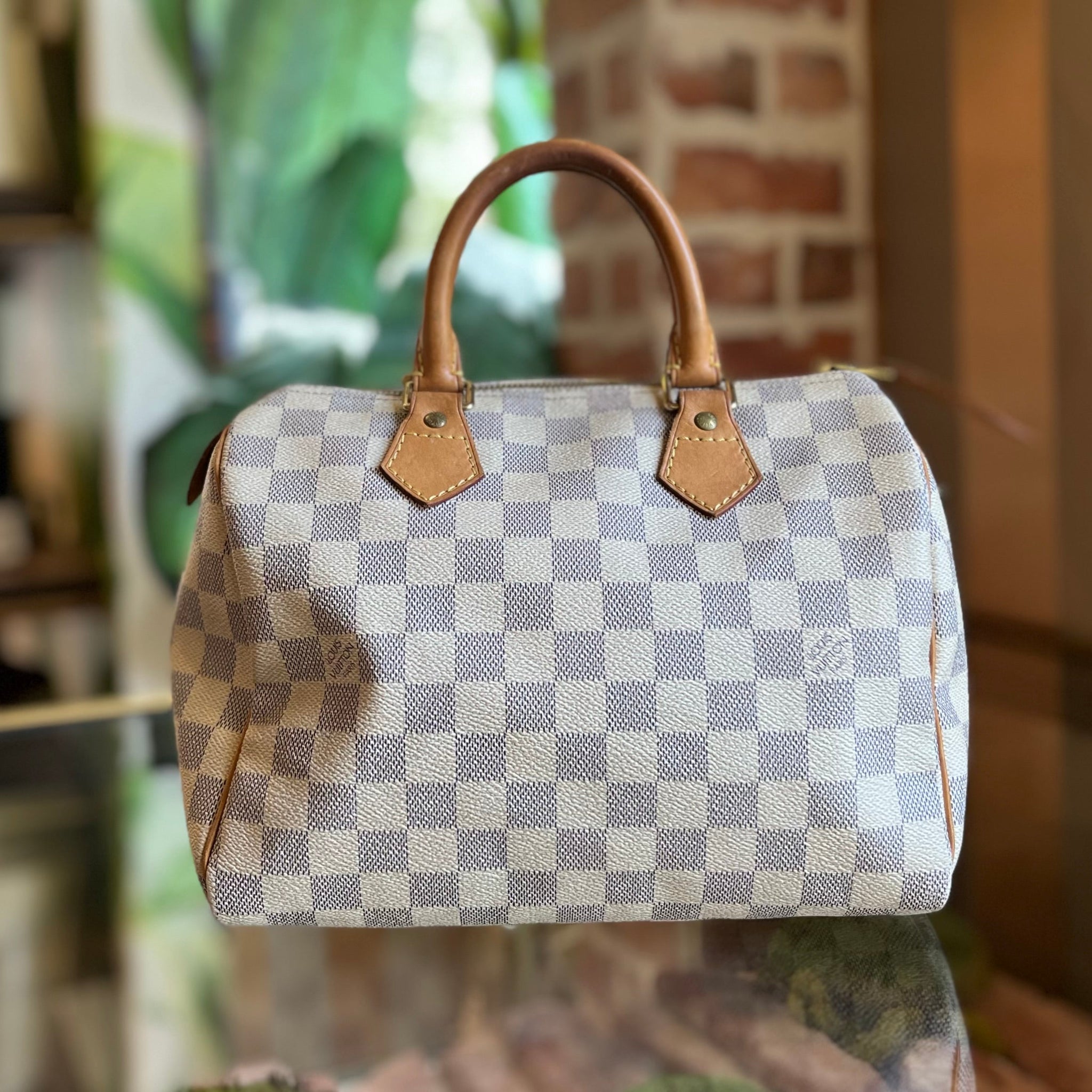 LOUIS VUITTON Speedy 25 Damier Azur Canvas Satchel