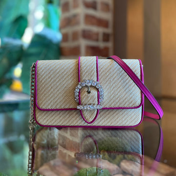 JIMMY CHOO Raffia Leather Trim Crossbody Bag