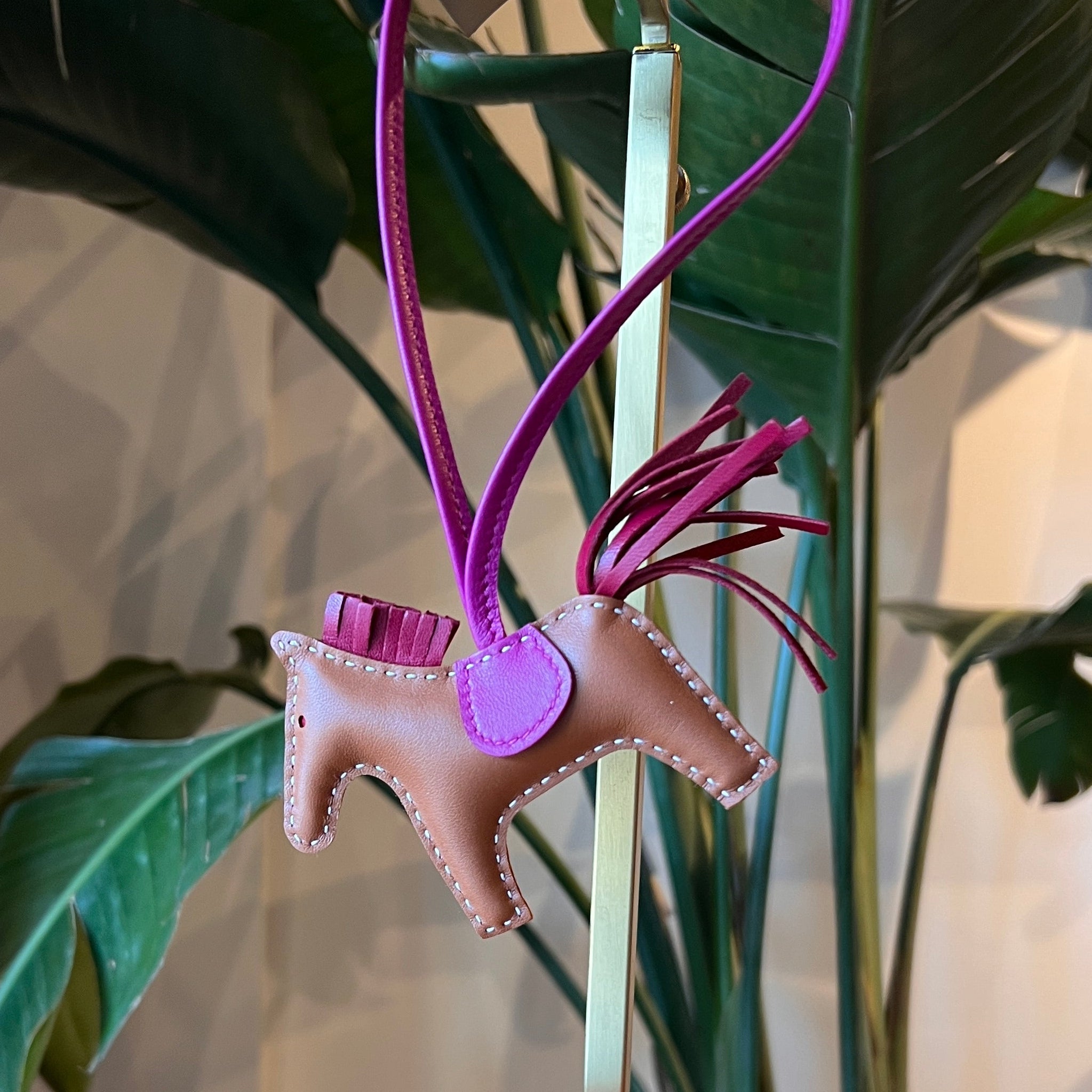 HERMES Milo Lambskin Grigri Rodeo Horse Bag Charm PM Gold Rubis Rose Pourpre