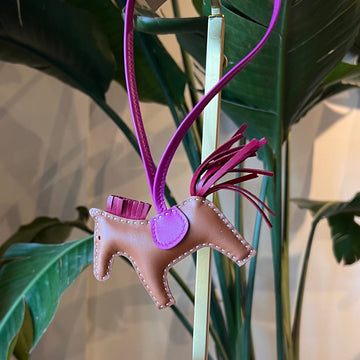 HERMES Milo Lambskin Grigri Rodeo Horse Bag Charm PM Gold Rubis Rose Pourpre