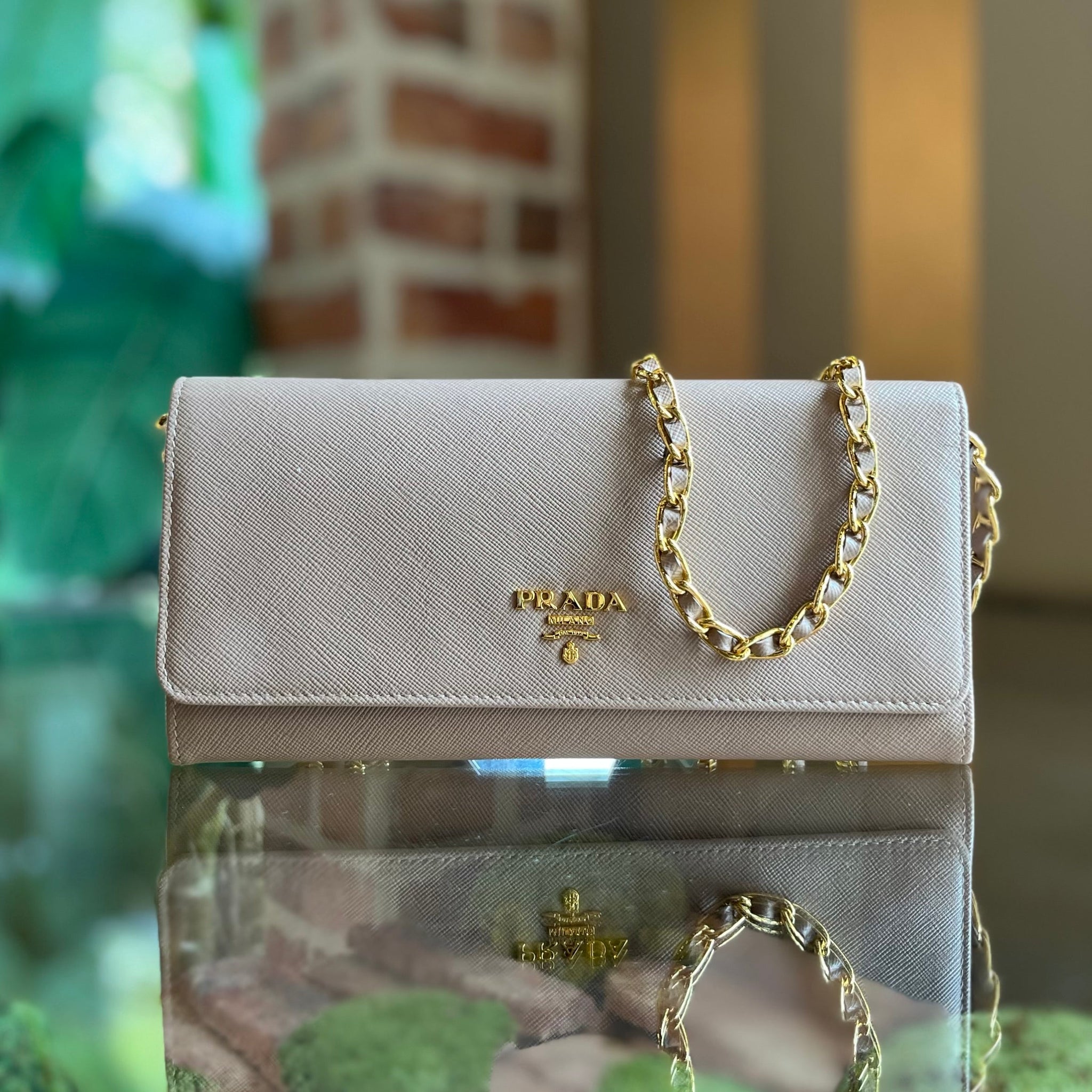 PRADA Wallet on Chain Powder Pink Saffiano Leather Crossbody Bag