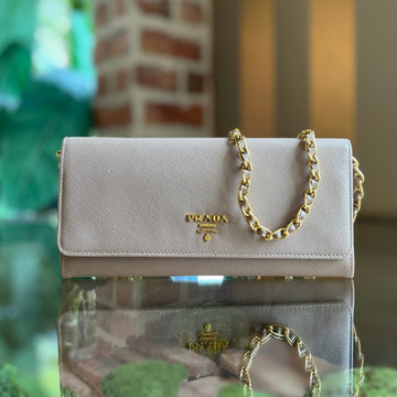 PRADA Wallet on Chain Powder Pink Saffiano Leather Crossbody Bag