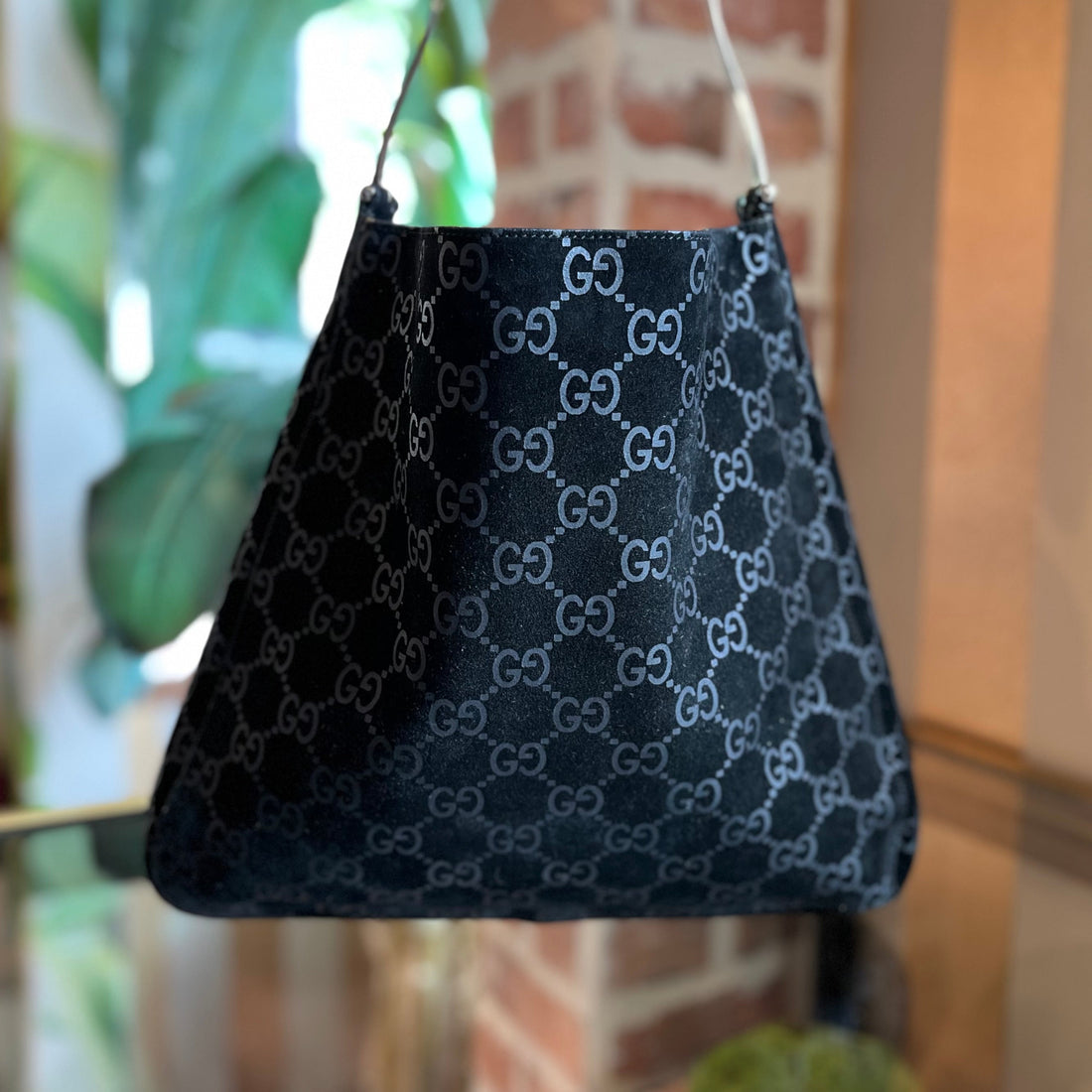 GUCCI Suede GG Shoulder Bag DIA297