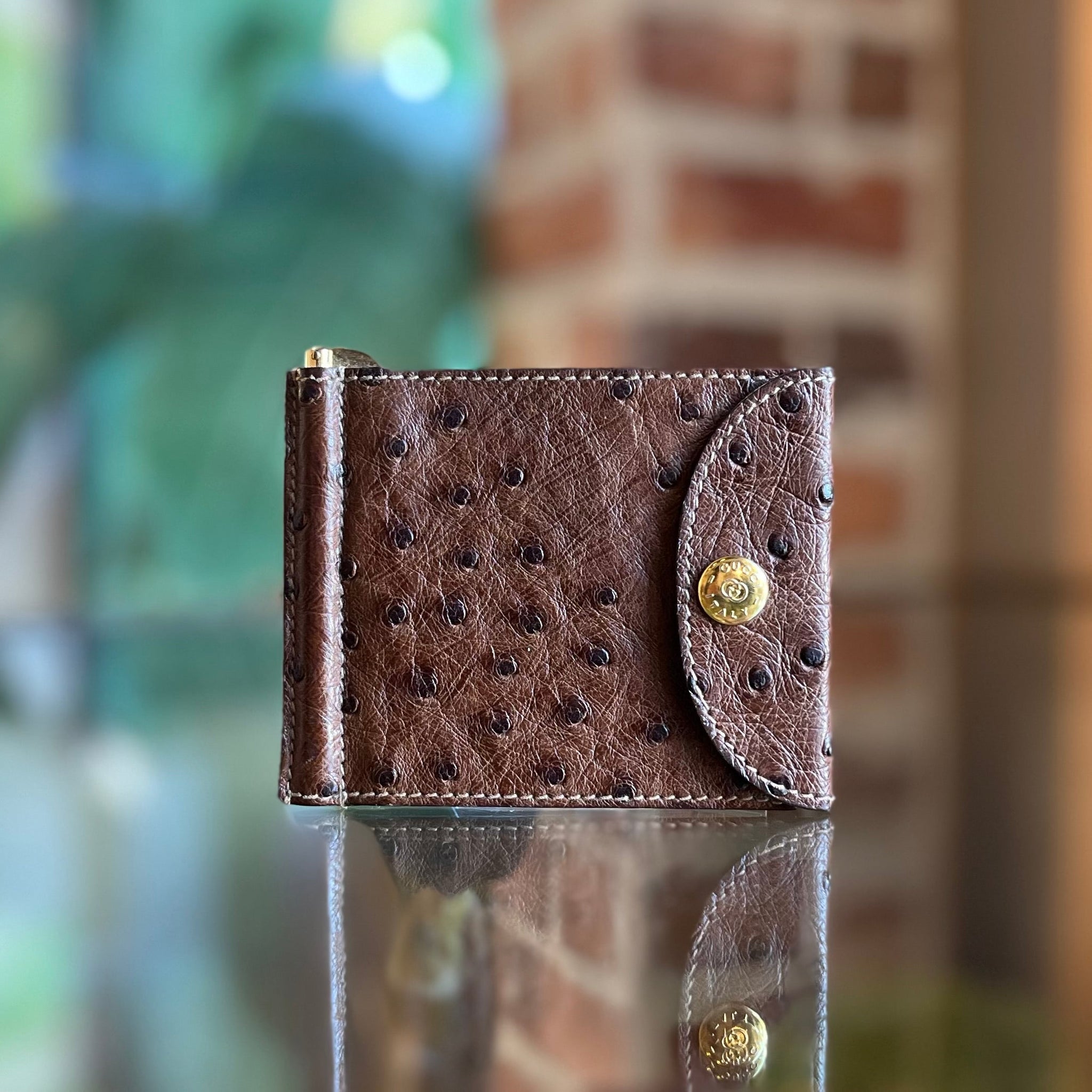 GUCCI Brown Ostrich Money Billfold Wallet