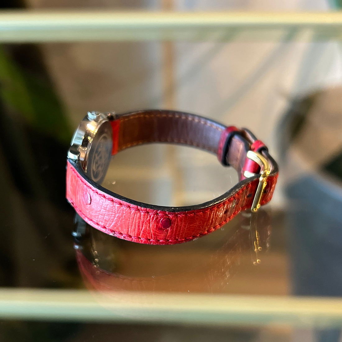 HERMES Sellier Round Ostrich Watch