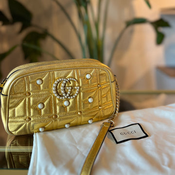 GUCCI Pearly GG Marmont Gold Small Shoulder Bag