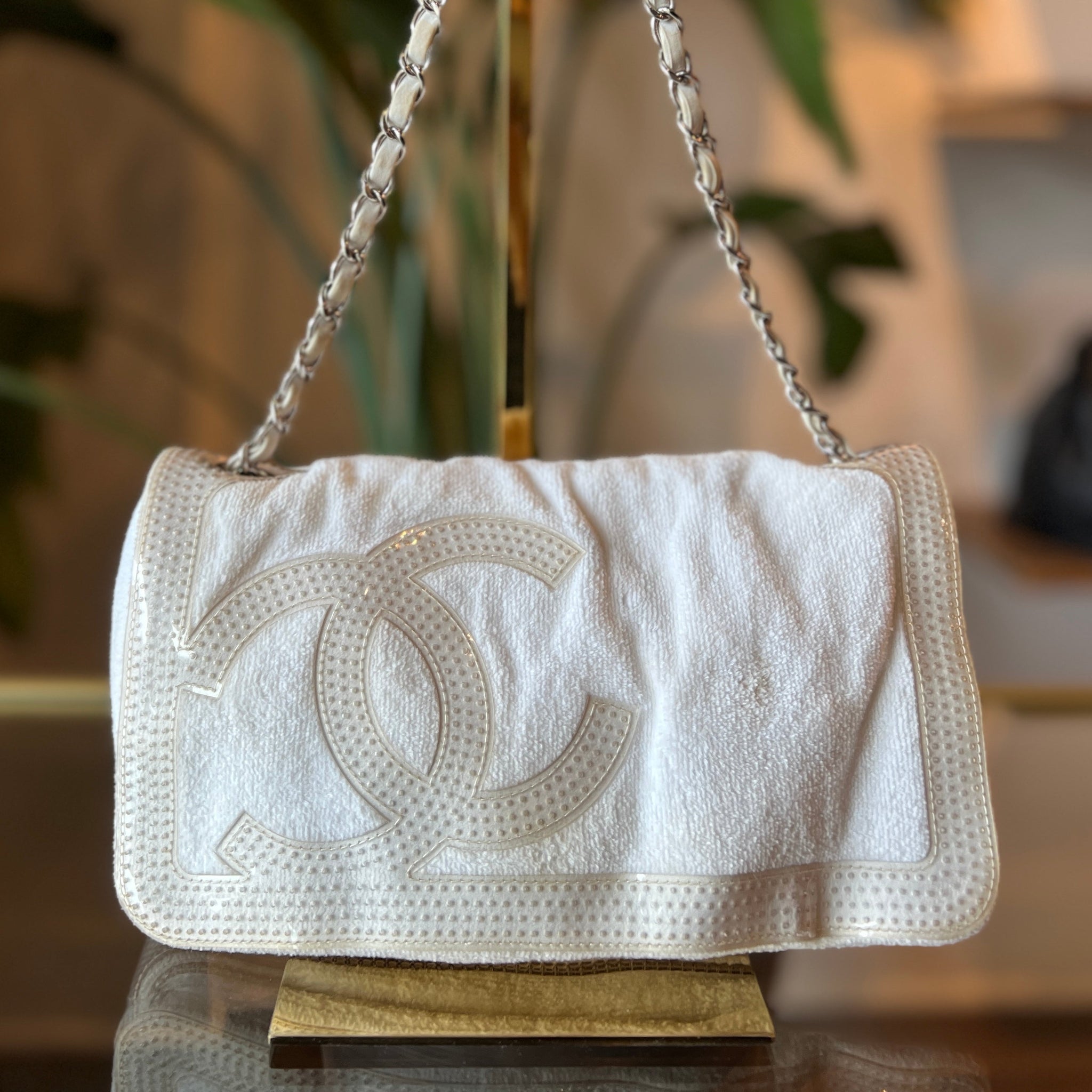 CHANEL White Terry CC Tote