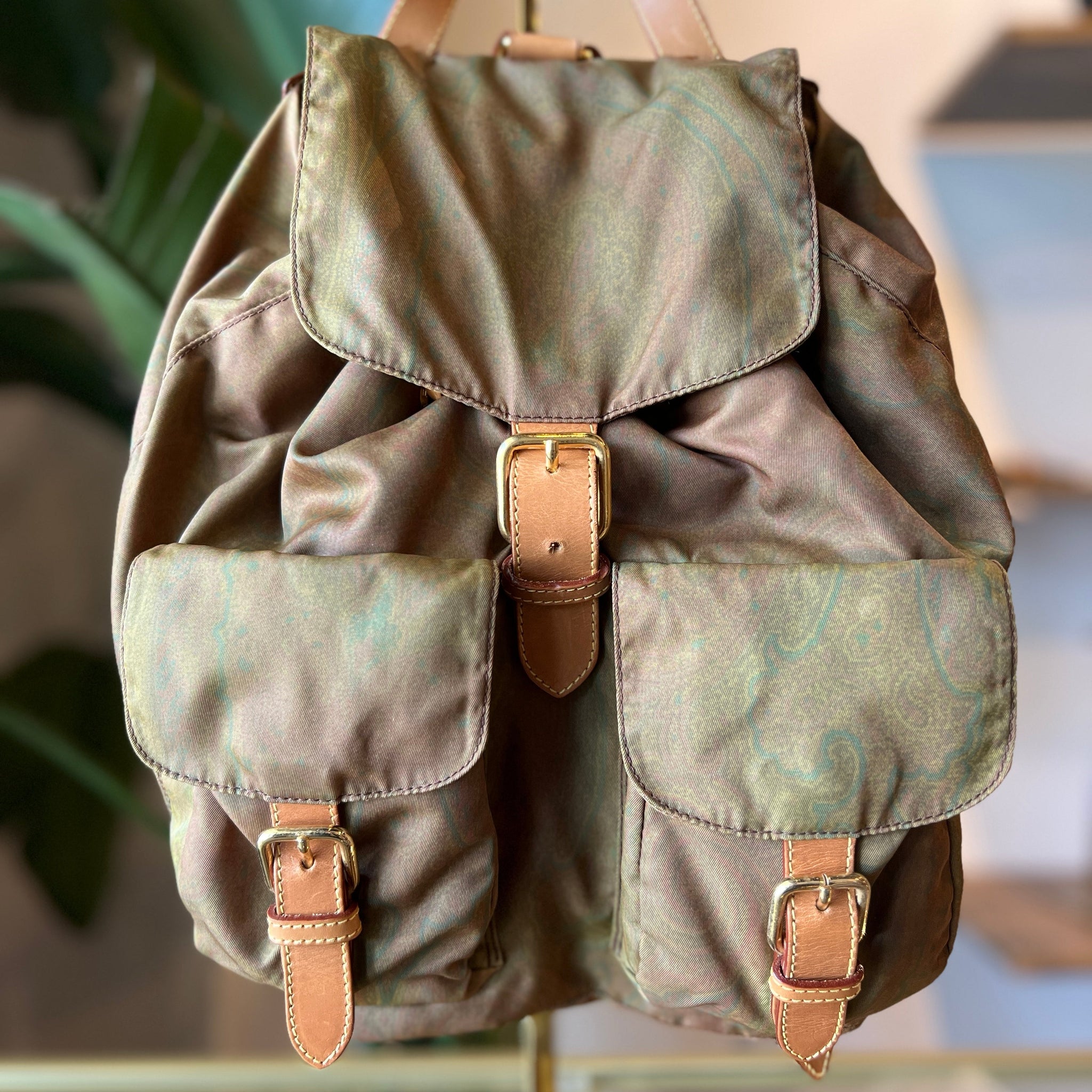 ETRO Olive Nylon Paisley Backpack