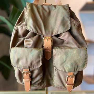 ETRO Olive Nylon Paisley Backpack