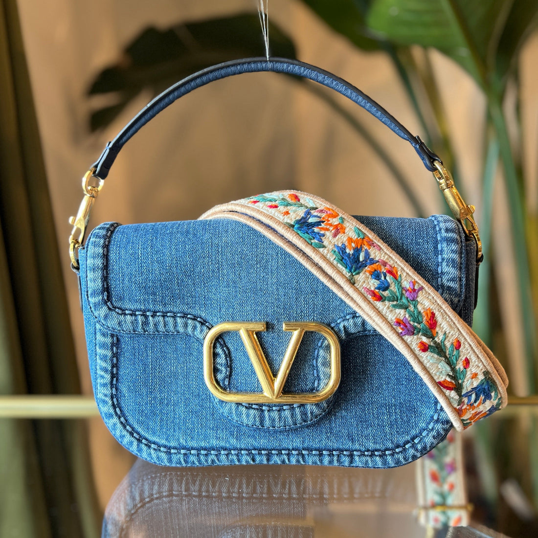 VALENTINO Denim V logo AllTime Shoulder Bag