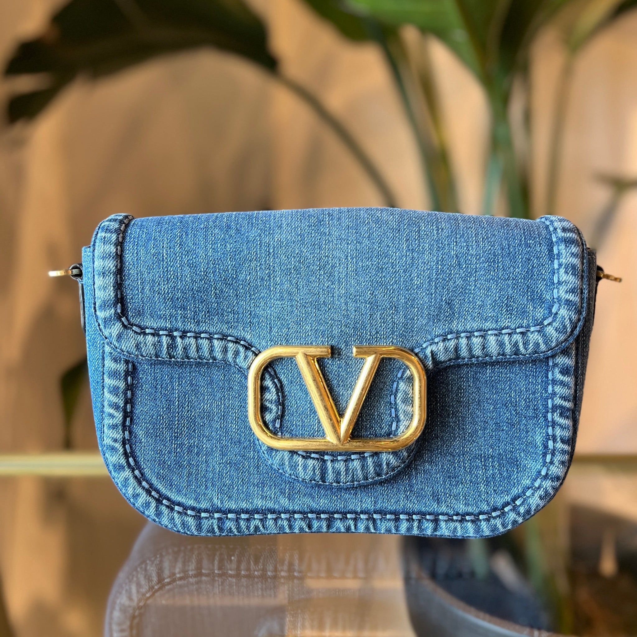 VALENTINO Denim V logo AllTime Shoulder Bag