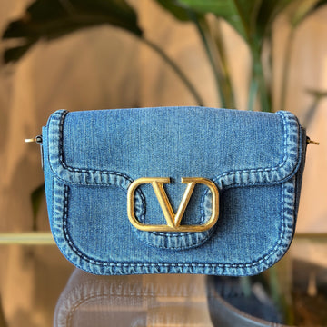 VALENTINO Denim V logo AllTime Shoulder Bag