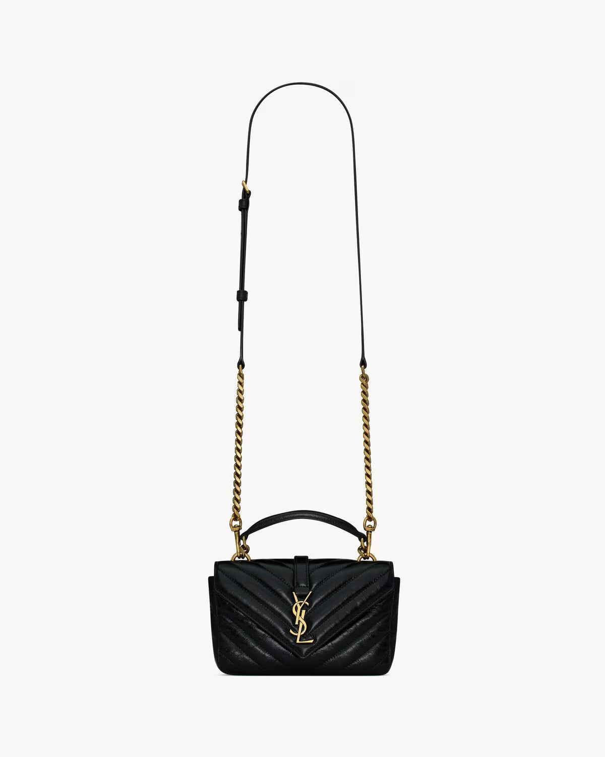 SAINT LAURENT Mini College Shiny Crackled Leather Shoulder Bag