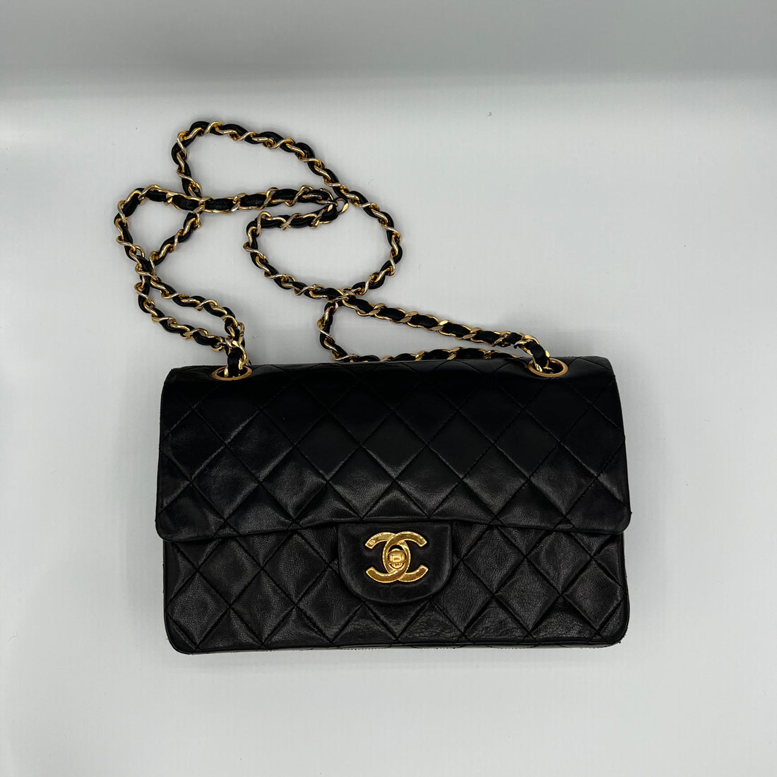 Black Lambskin Small Classic Double Flap