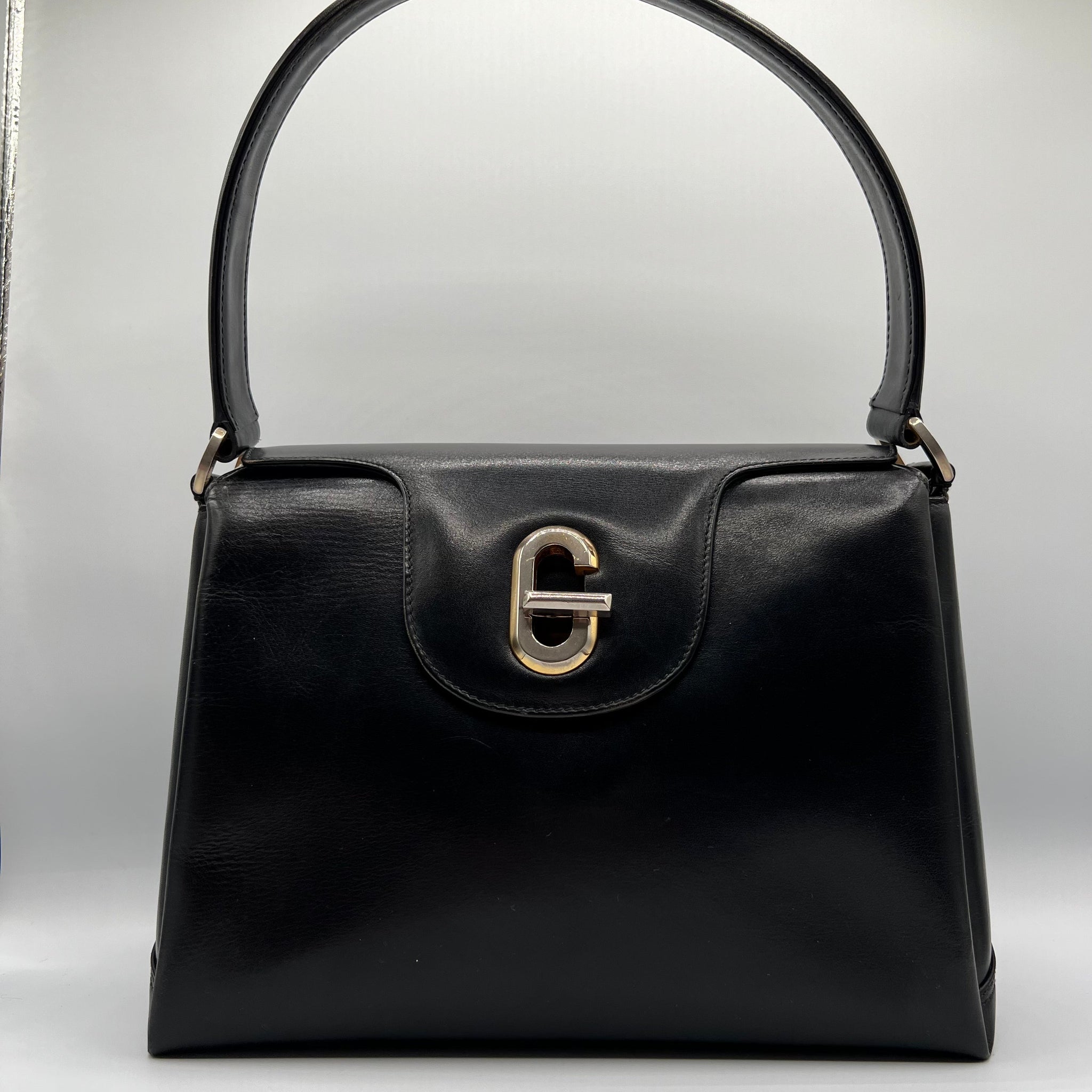 Black Boxcalf Shoulder Bag