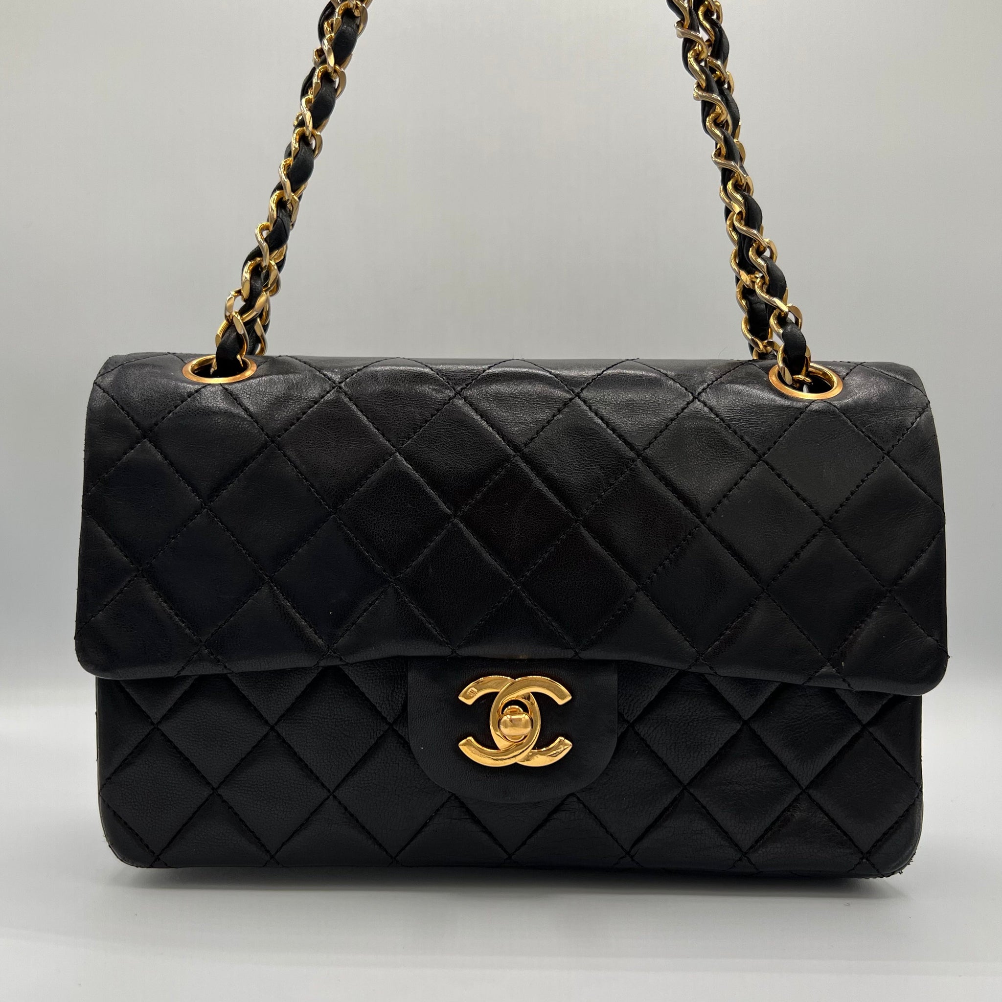 Black Lambskin Small Classic Double Flap