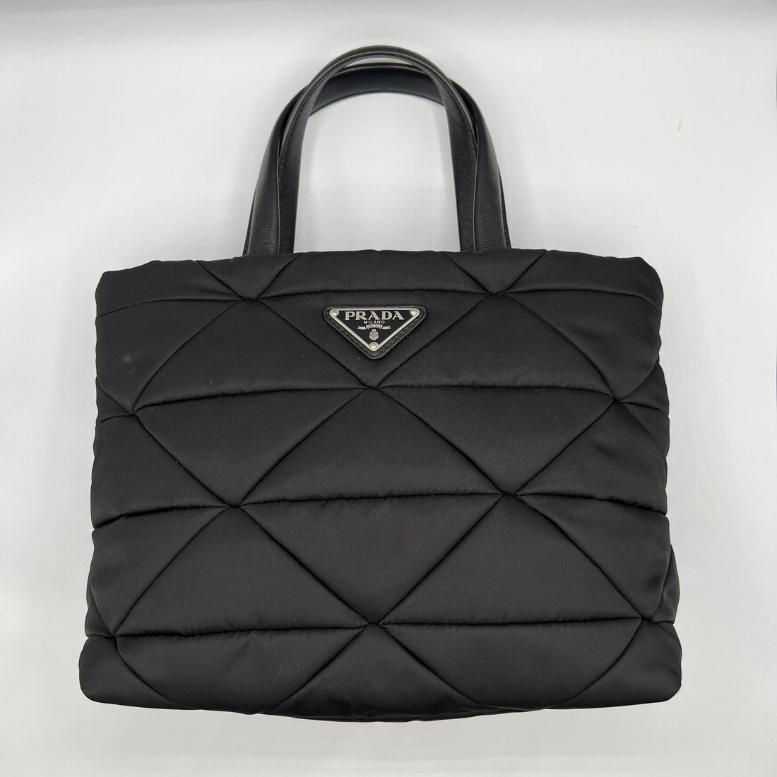 Black Padded Re-Nylon Quilted Tote