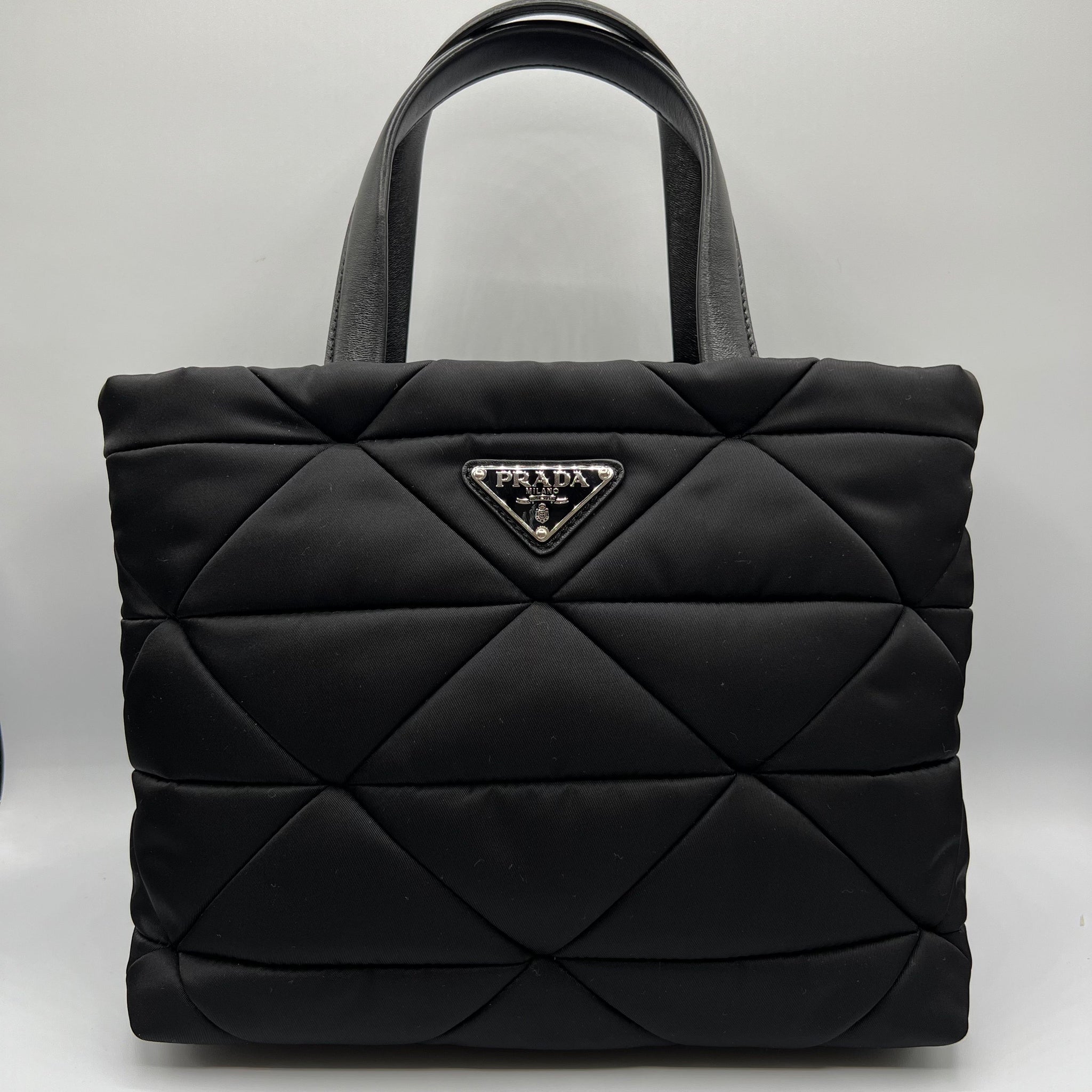 Black Padded Re-Nylon Quilted Tote