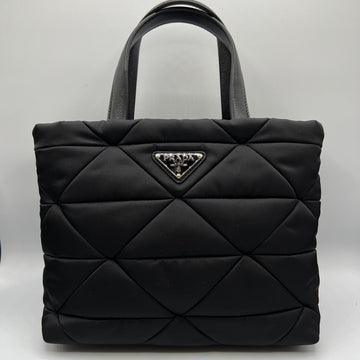Black Padded Re-Nylon Quilted Tote